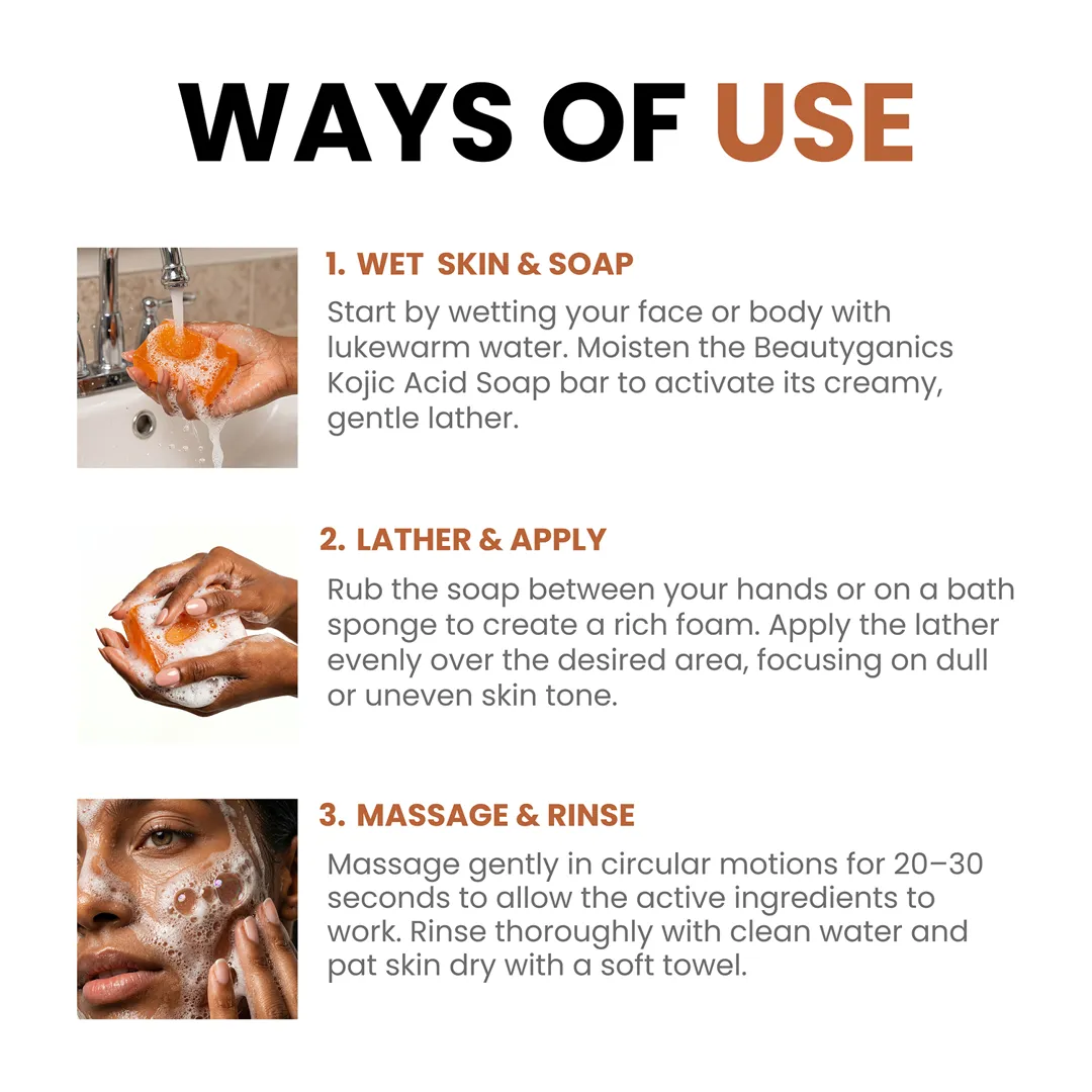 Ways of use — wet, lather, massage and rinse
